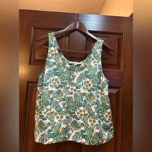 LOFT Paisley Tank Top - Green and Cream size petite Large